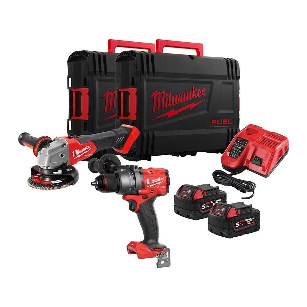 Milwaukee M18 FPP2E3-502X -  2 Li Set(Kömürsüz Darbeli Matkap & 125 mm Taşlama)