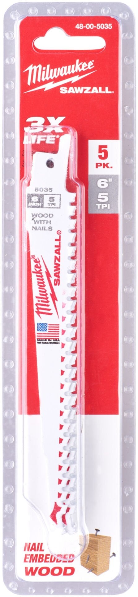 Milwaukee Kılıç Testere 150 mm Bi-Metal Yıkım Çivili Ahşap - 5 Adet