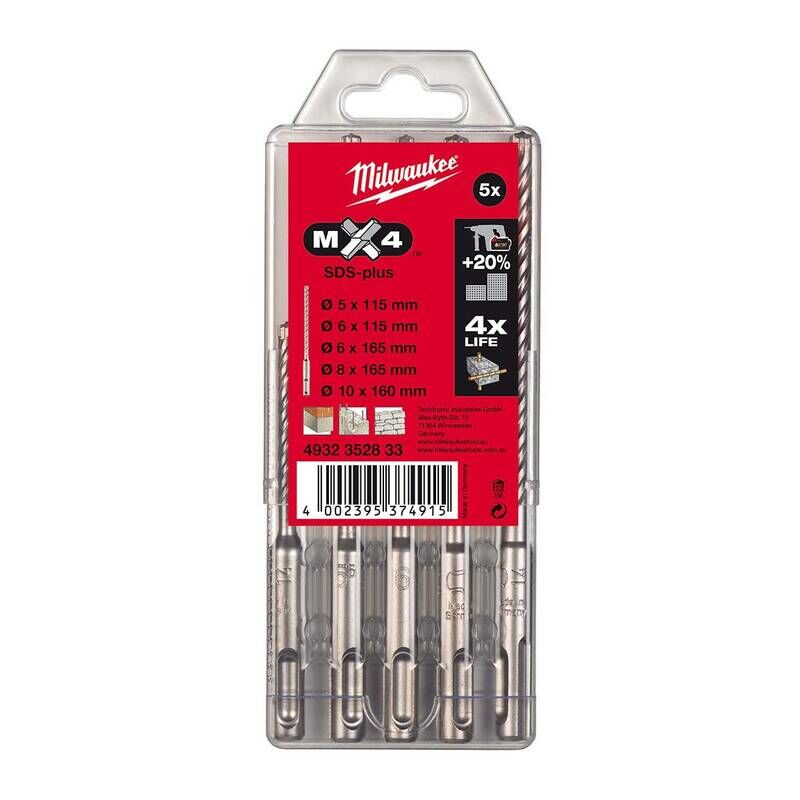 MILWAUKEE 5 PARÇA SDS-PLUS MX4 SERİSİ MATKAP UÇ SETİ 5 MM - 10 MM