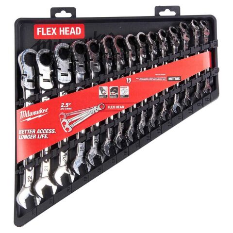 Milwaukee 15 Parça Maxbite Mafsallı Cırcırlı Kombine Anahtar Seti