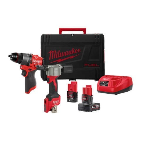 Milwaukee M12 FPP2D2-422X Darbeli Matkap, Perçin Tabancası İkili Set