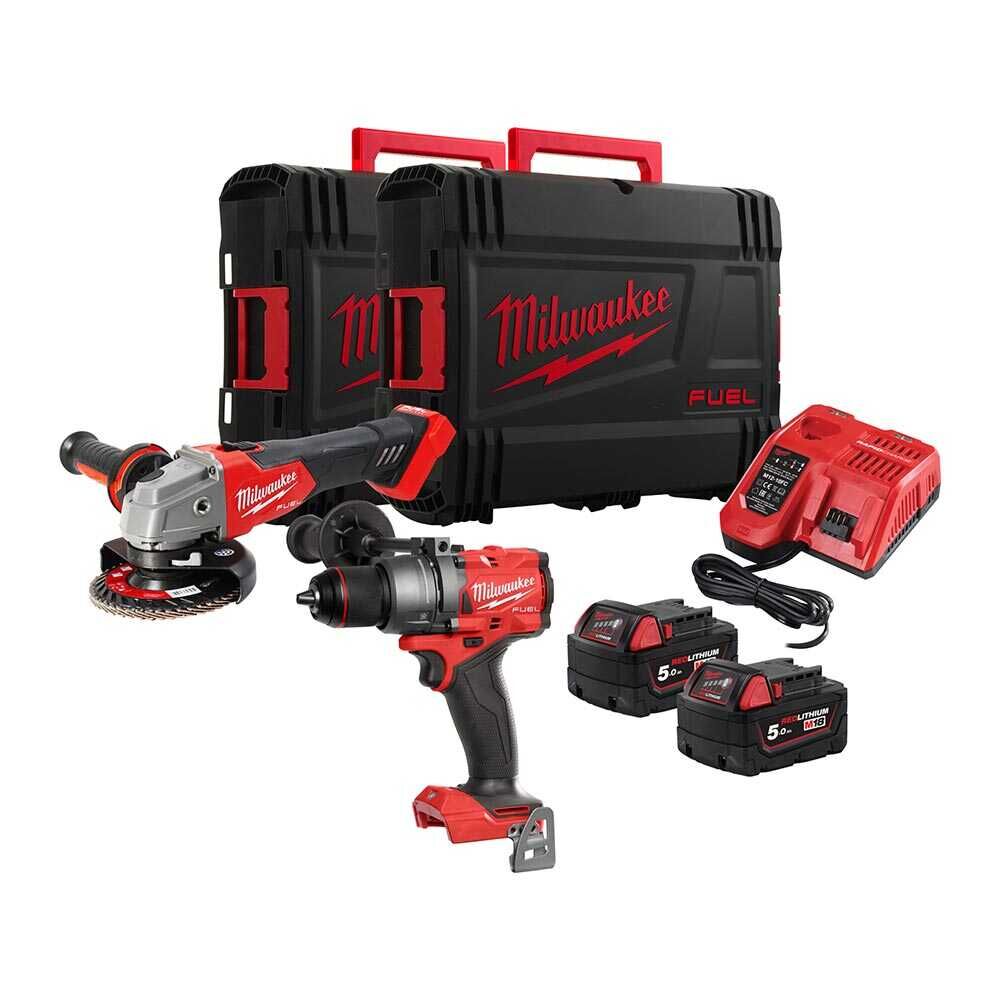 Milwaukee M18 FPP2E3-502X -  2 Li Set(Kömürsüz Darbeli Matkap & 125 mm Taşlama)