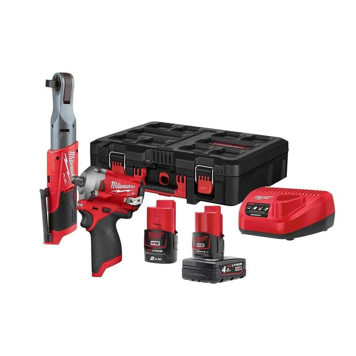 Milwaukee M12 FPP2AV-422P Darbeli Somun Sıkma ve Cırcır Akülü Set
